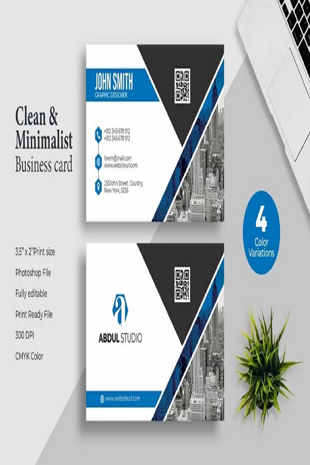 Business card template pinterest preview image.