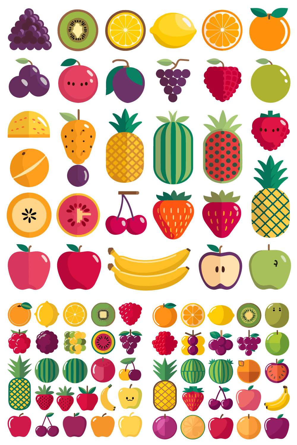 4 big collections of fruit icons pinterest preview image.