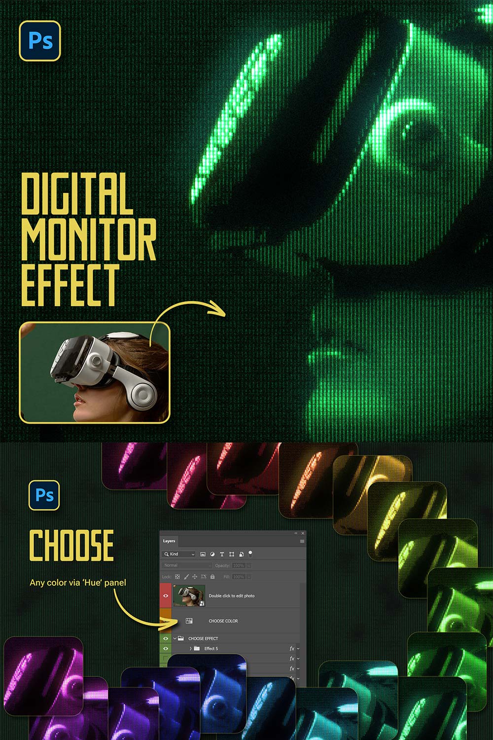Digital Monitor Photo Effect pinterest preview image.