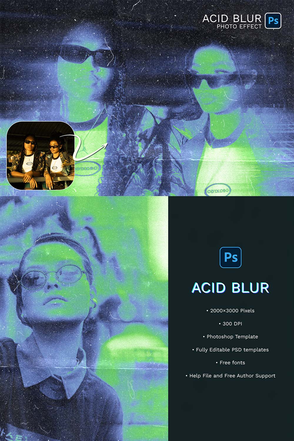Acid Blur Photo Effect pinterest preview image.
