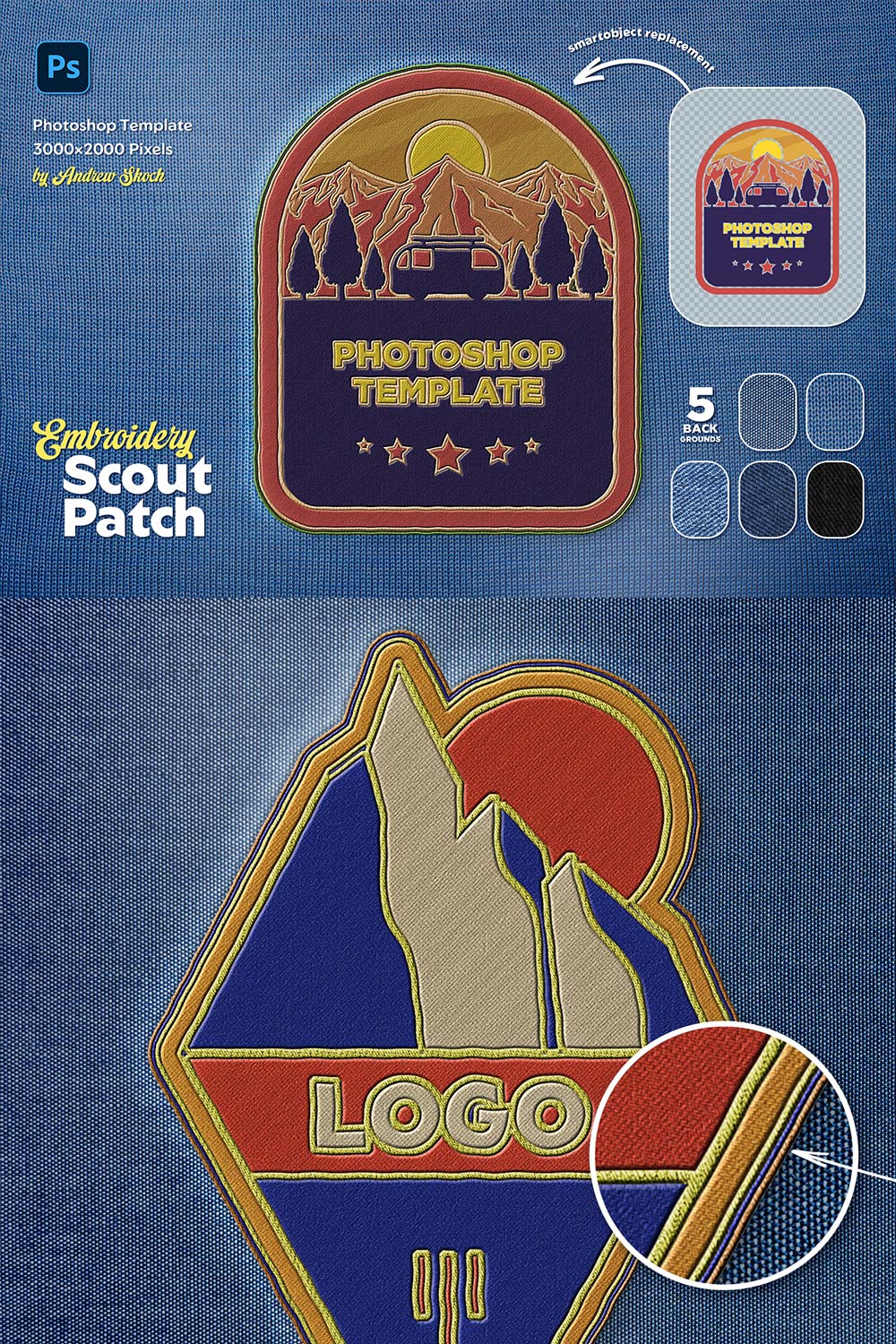 Embroidery Patch Mockup pinterest preview image.