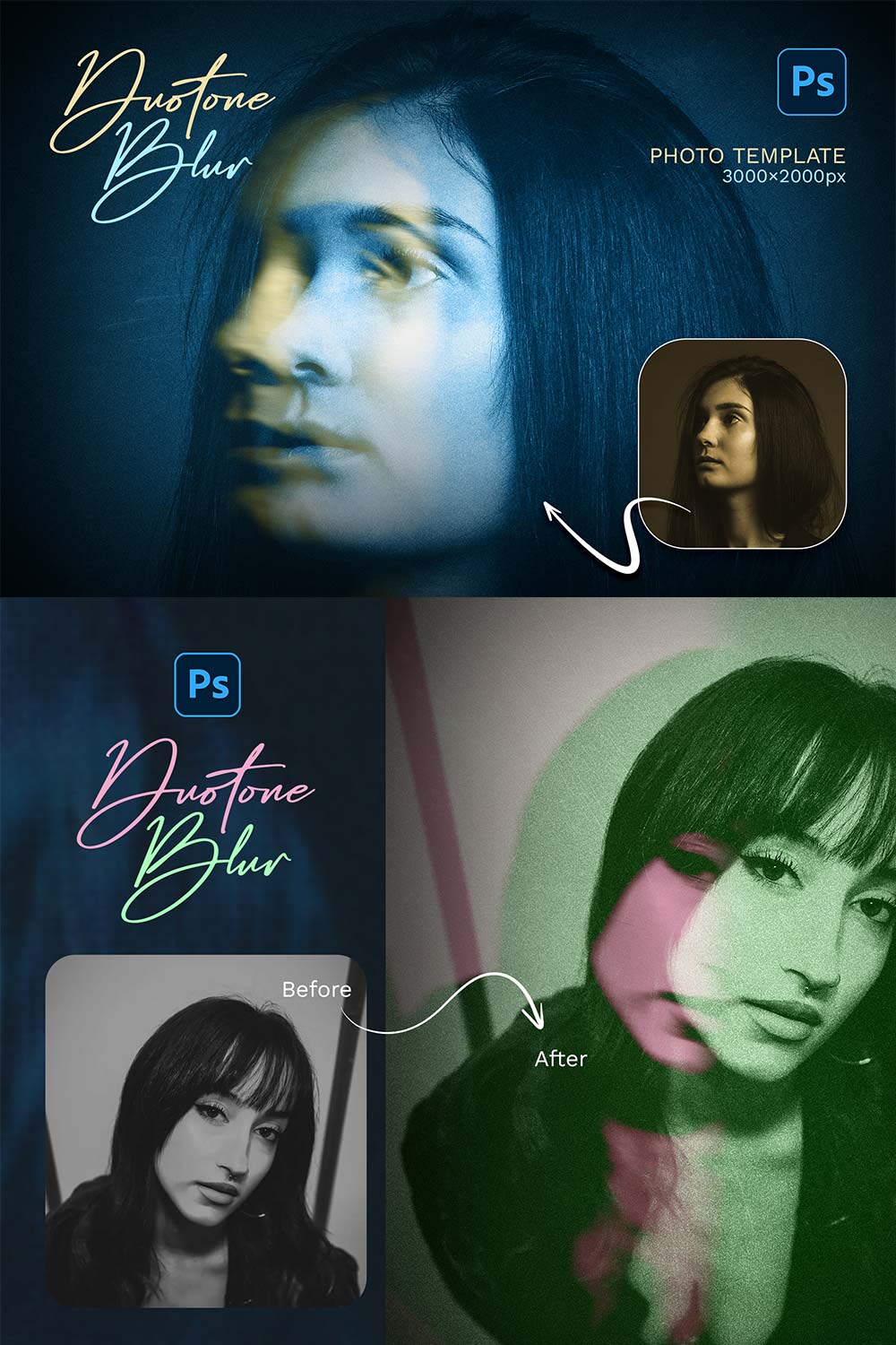 Duotone Blur Photo Effect pinterest preview image.