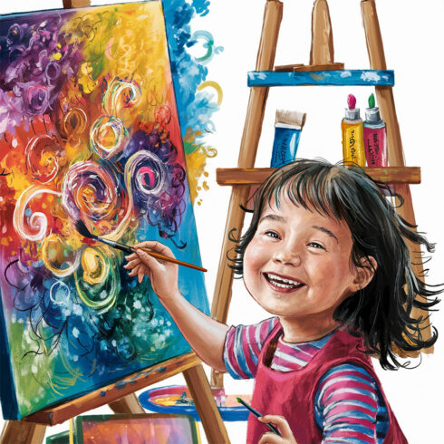 12 cute girl smiling painting colorful artwork Painting cover image.