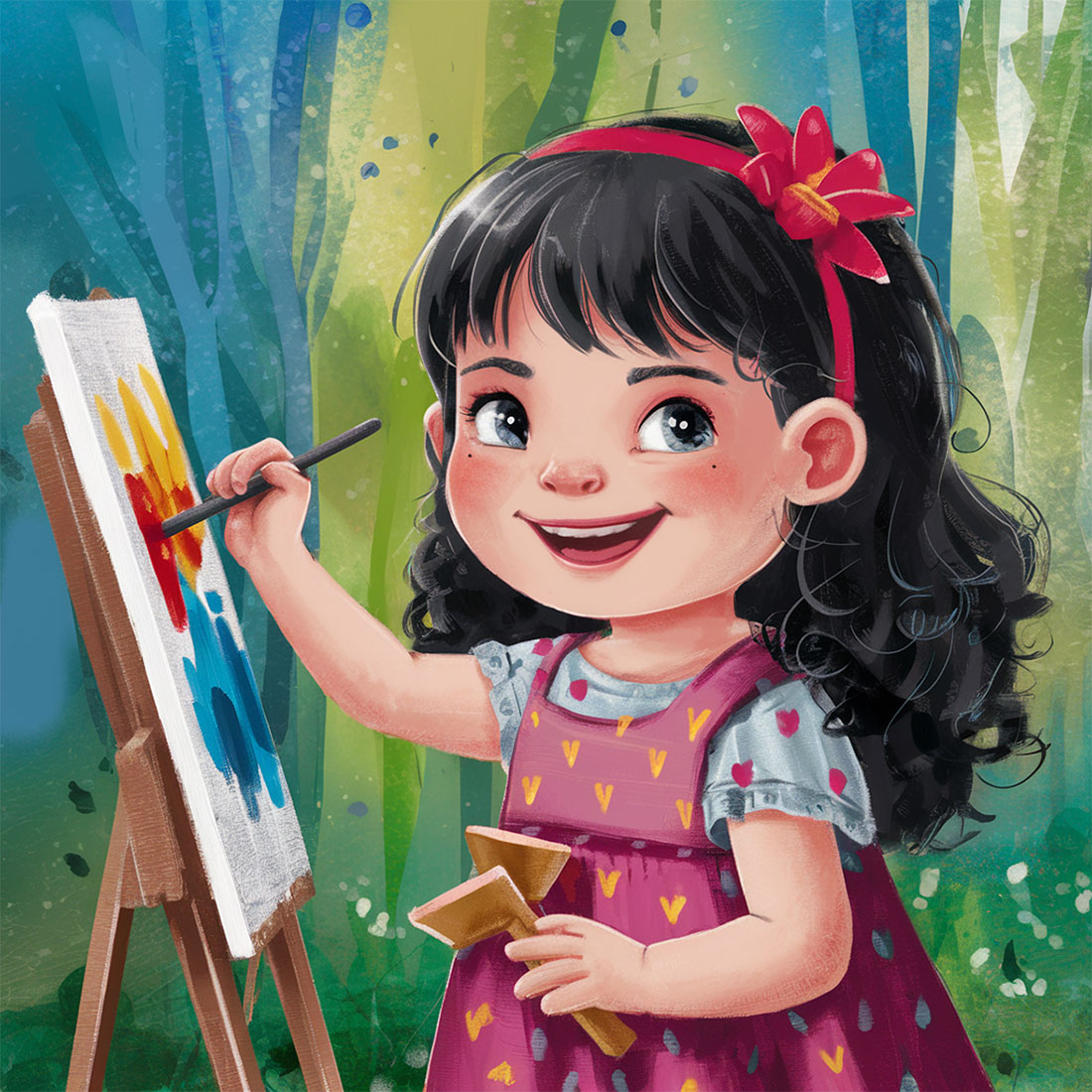 12 cute girl smiling painting colorful artwork Painting preview image.