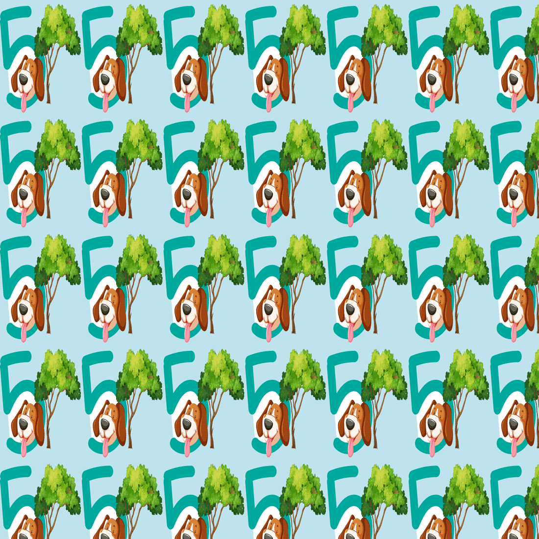 Pattern Design with five in dog in the tree preview image.