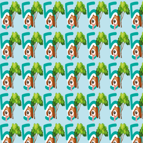 Pattern Design with five in dog in the tree cover image.