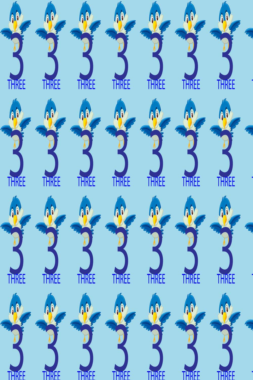Pattern Design Letter three with Bird pinterest preview image.