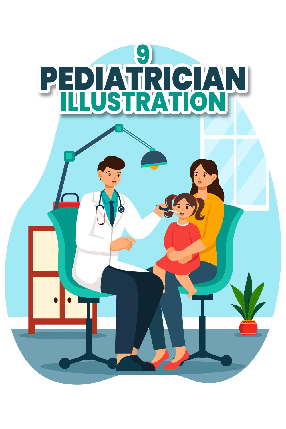 9 Pediatrician Vector Illustration pinterest preview image.