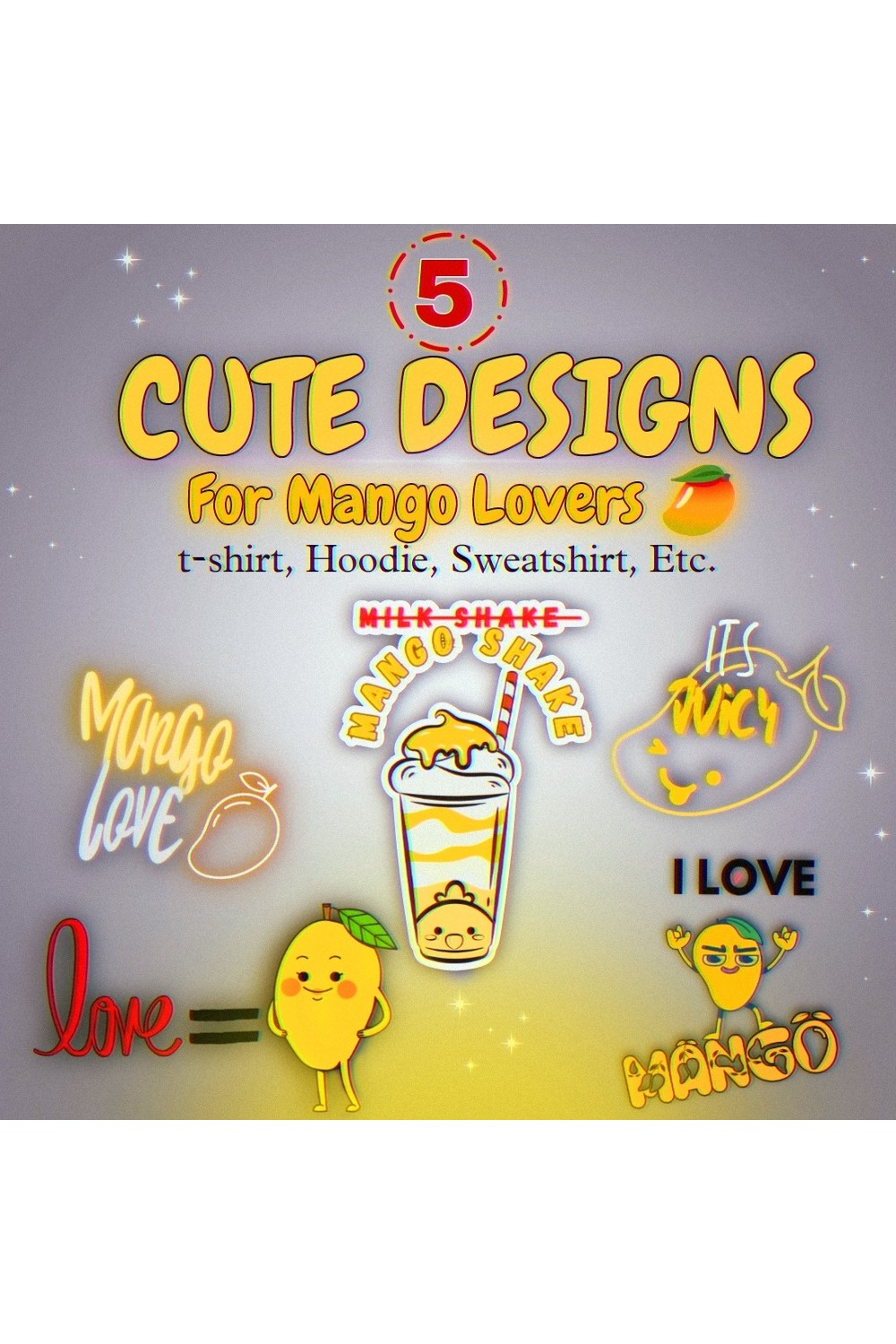 5 cute design for mango lovers, cute T-shirt design, mango t-shirt Design, cute designs pinterest preview image.