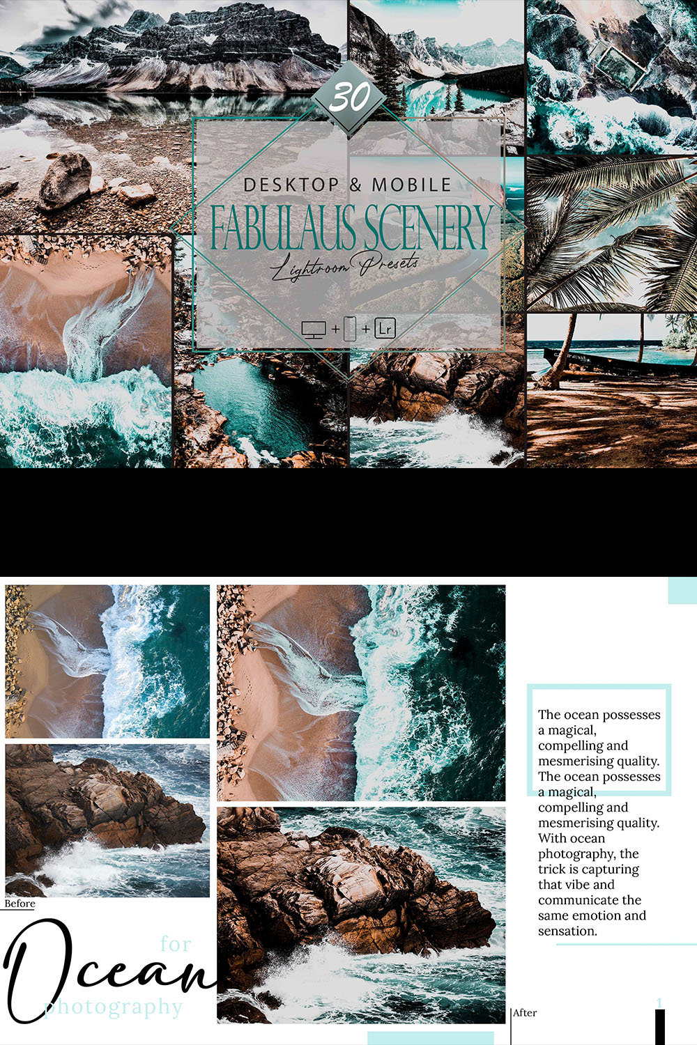 30 Fabulous Scenery Lightroom Presets, Landscape Mobile Preset, Documentary Desktop LR Filter DNG Travel Lifestyle Top Theme Blogger Instagram pinterest preview image.