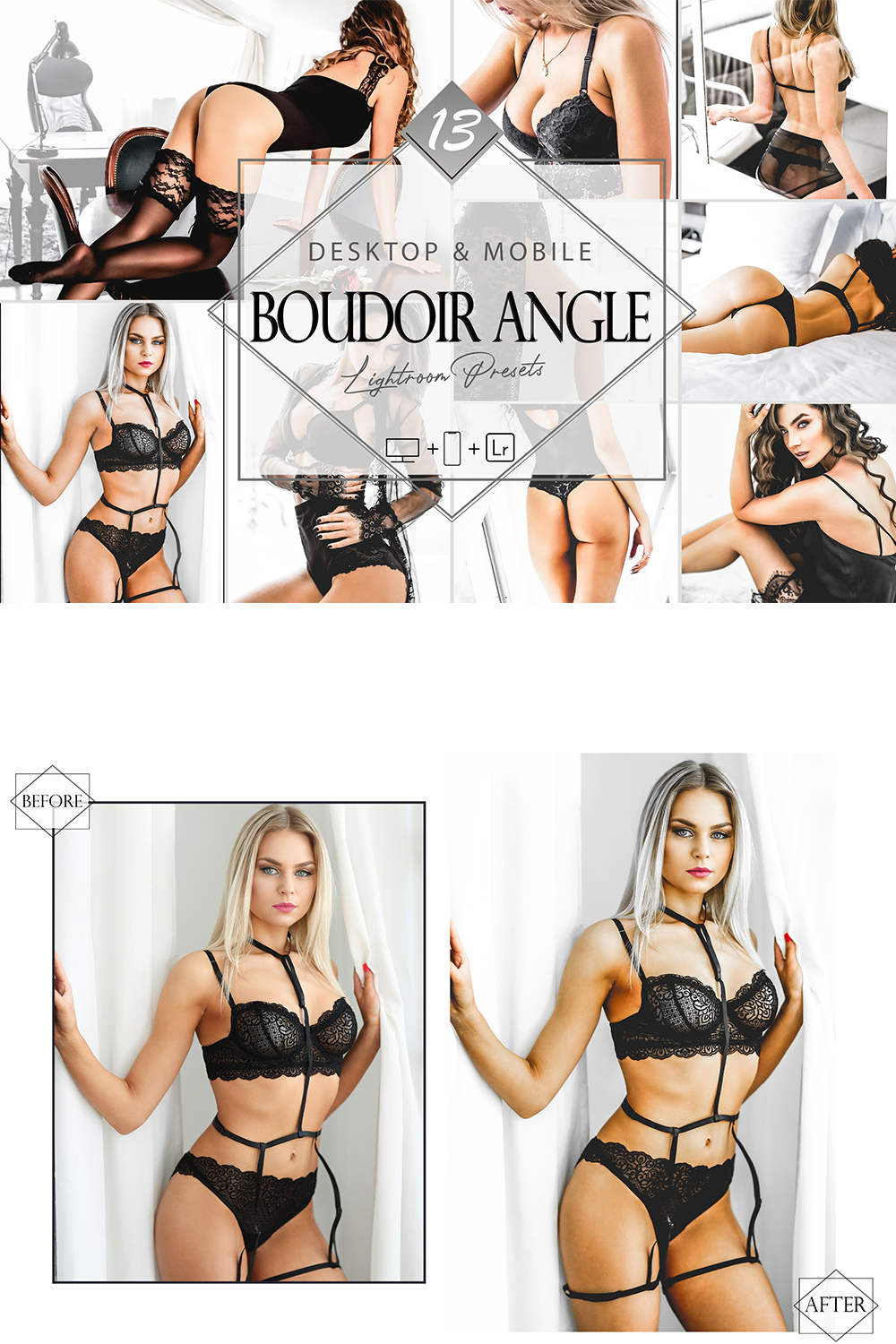 13 Mobile Lightroom Presets, Boudoir Angle Mobile Preset, Bright Filter, Sexy nude Preset Instagram Presets, Blogger Preset, DNG Presets pinterest preview image.