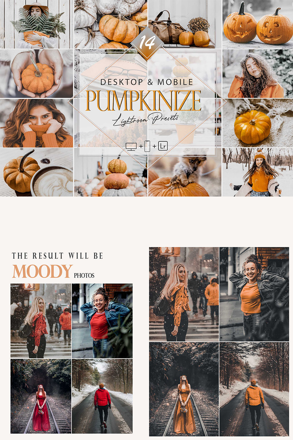 14 Pumpkinize Lightroom Presets, Autumn Mobile Preset, Orange Desktop LR Filter DNG Portrait Lifestyle Top Theme Blogger Instagram pinterest preview image.