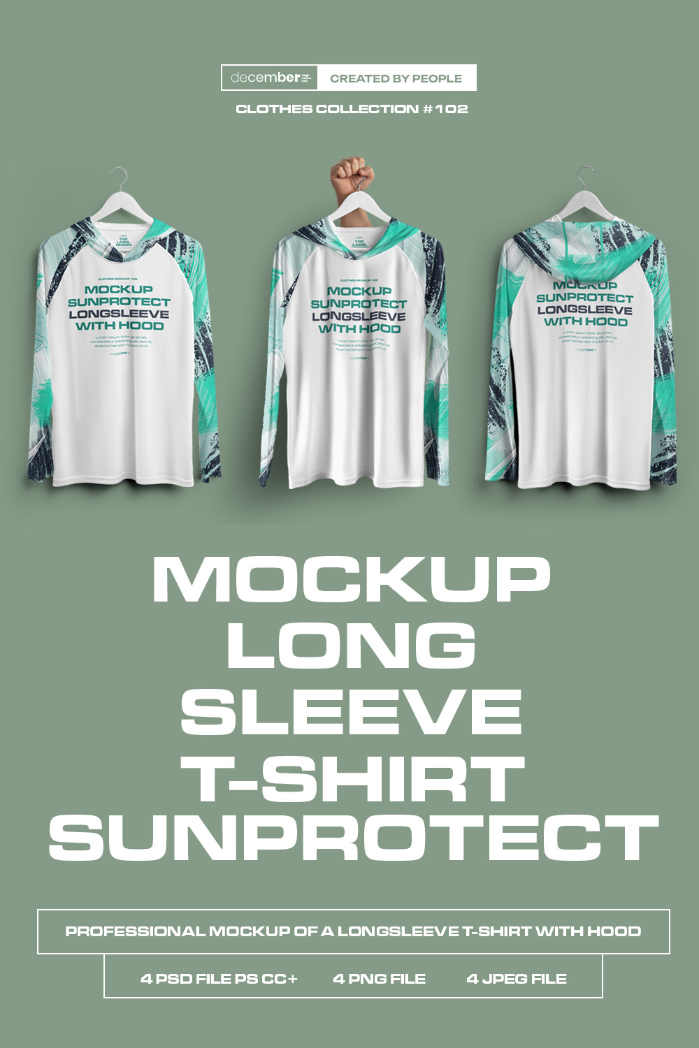 4 Mockups Long Sleeve T-Shirt SunProtect on Hangers pinterest preview image.