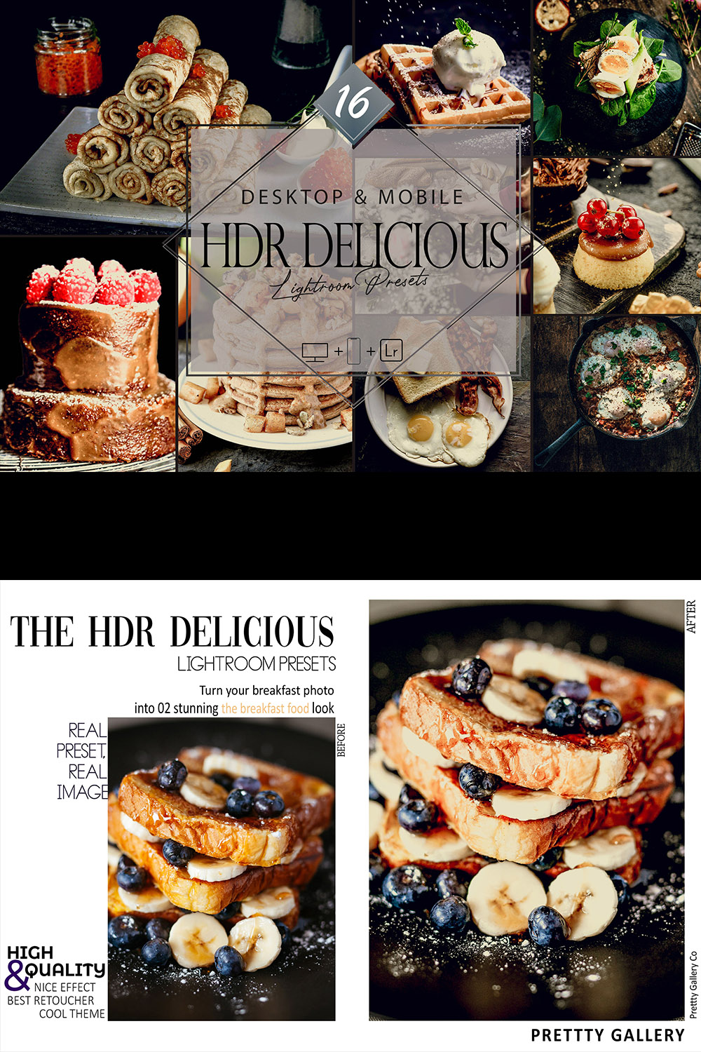 16 HDR Delicious Lightroom Presets, Food Mobile Preset, Moody Edible Desktop LR Filter DNG Portrait Lifestyle Top Theme Blogger Instagram pinterest preview image.