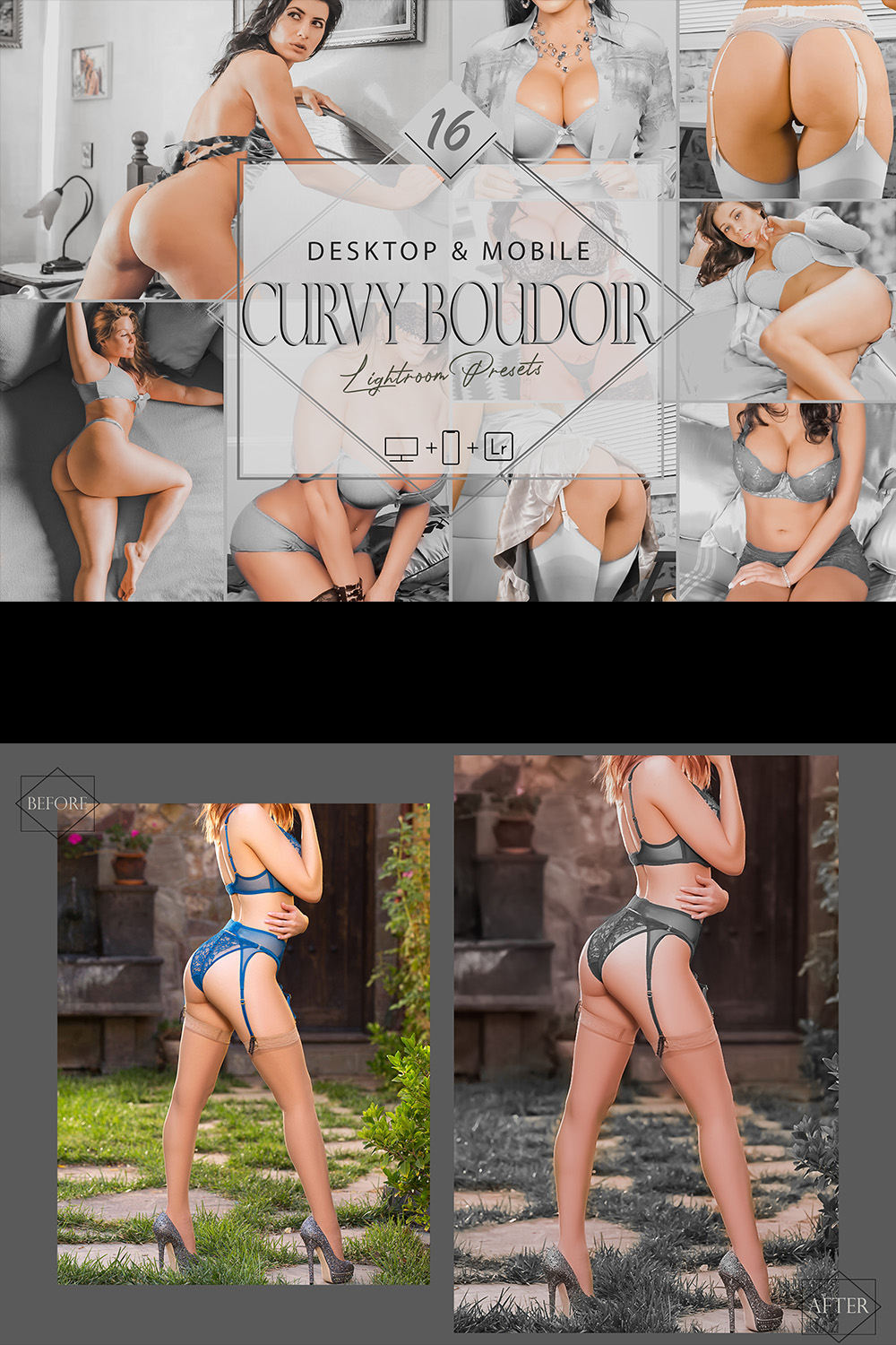 12 Mobile Lightroom Presets, Curvy Boudoir Mobile Preset, Gray Filter, Attractive Sexy Preset Instagram Presets, Blogger Preset, DNG Presets pinterest preview image.