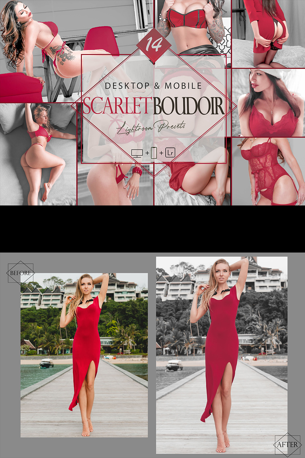 14 Mobile Lightroom Presets, Scarlet Boudoir Mobile Preset, Unique Filter, beauty Sexy Preset Instagram Presets, Blogger Preset, DNG Presets pinterest preview image.