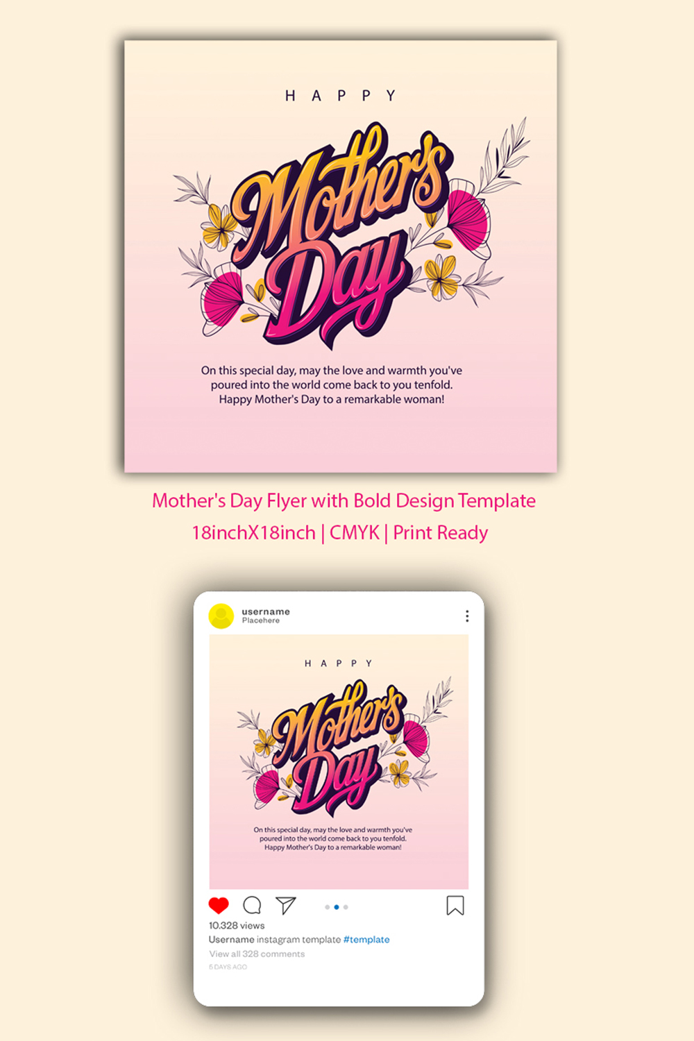 Mother’s Day Flyer | PSD | Printable pinterest preview image.