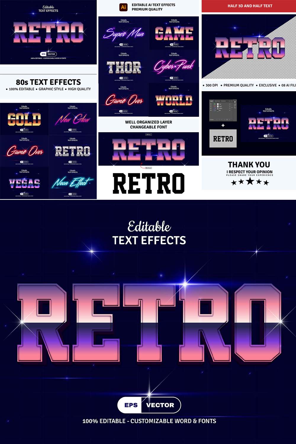 80S Editable Text Effect pinterest preview image.