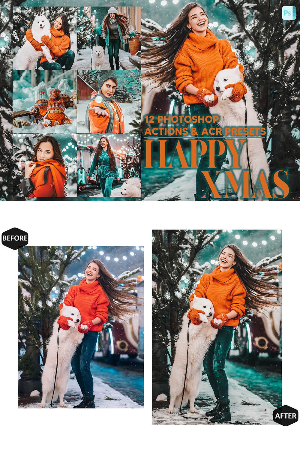12 Christmas Photoshop, Happy Xmas Ps Action, Bright ACR Preset, Holiday Ps Filter, Atn Portrait And Lifestyle Theme Instagram Blogger pinterest preview image.