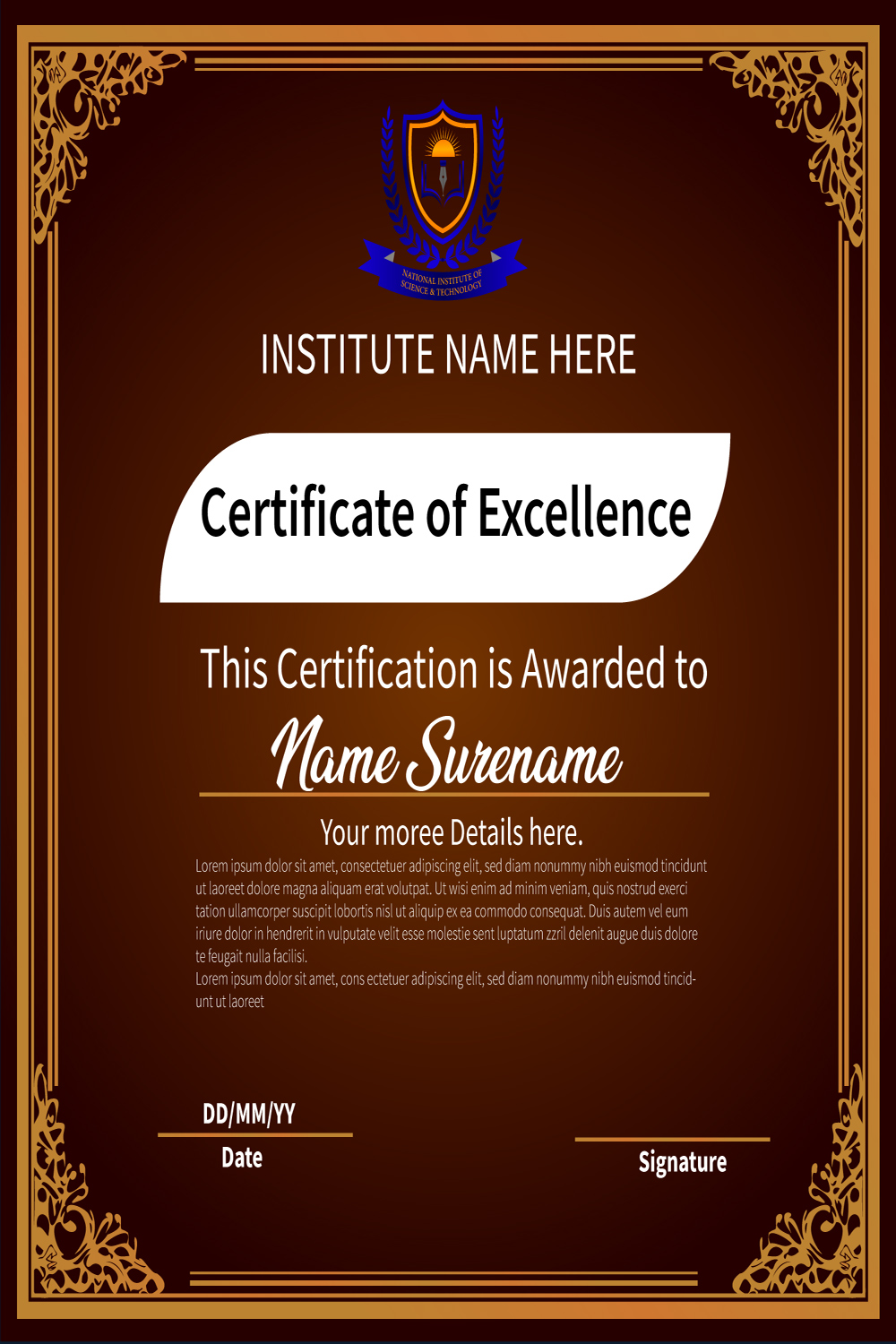 School, Academy or any educational institute Certificate template design pinterest preview image.
