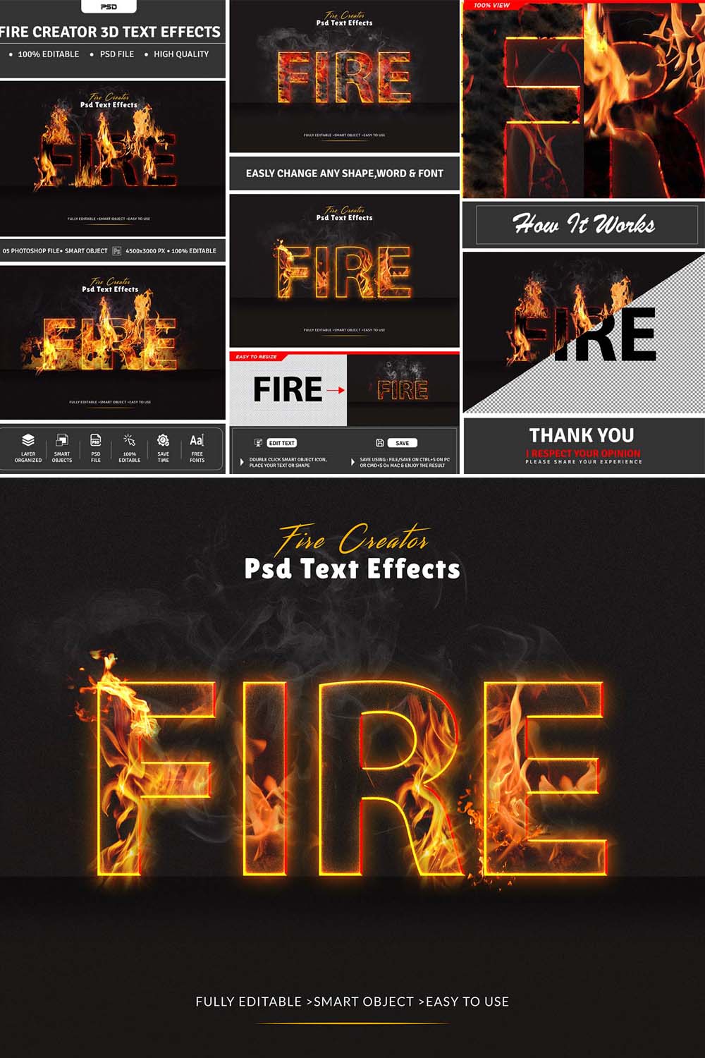 Photoshop Fire Text Effect pinterest preview image.