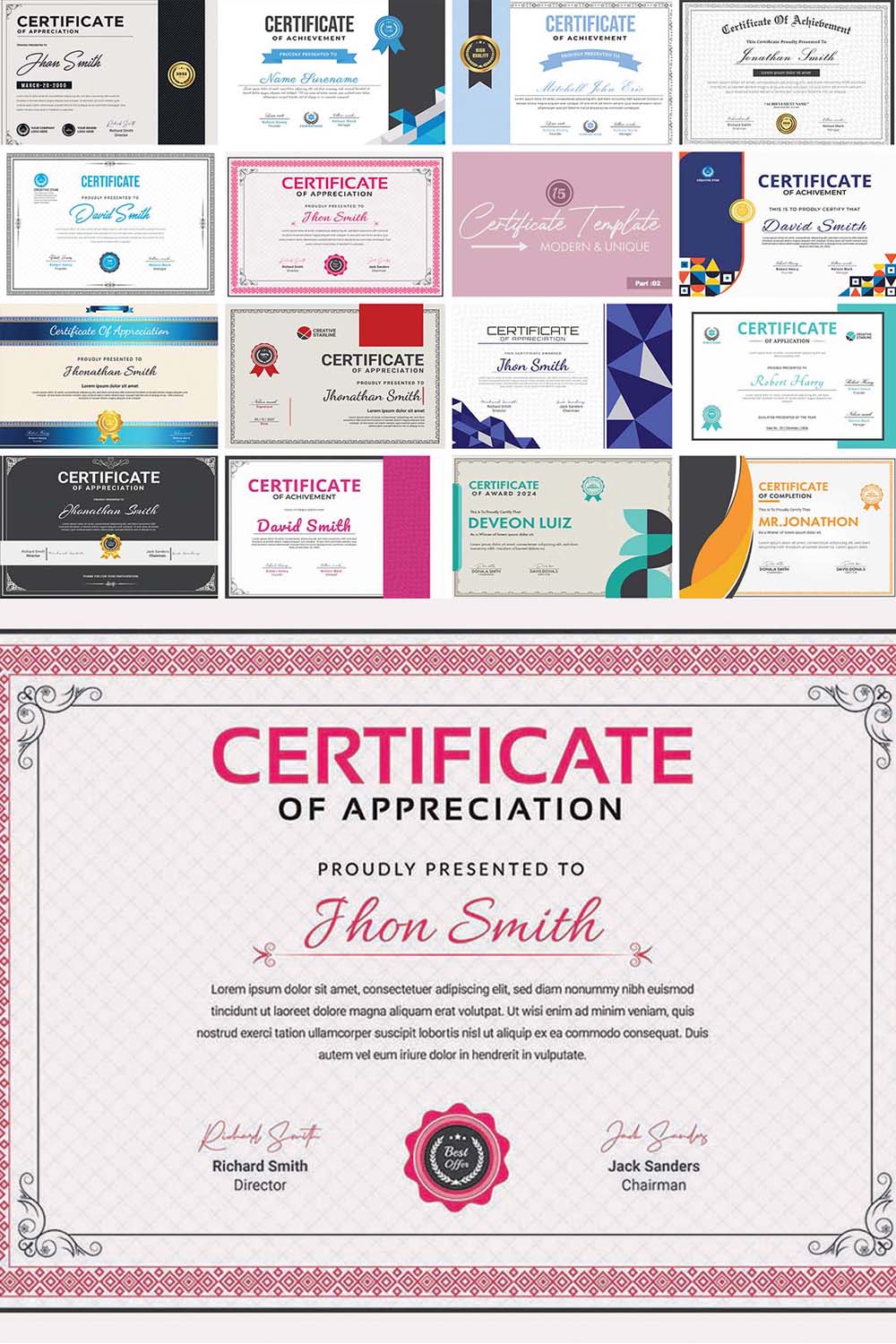 Elegant Certificate Design Template pinterest preview image.