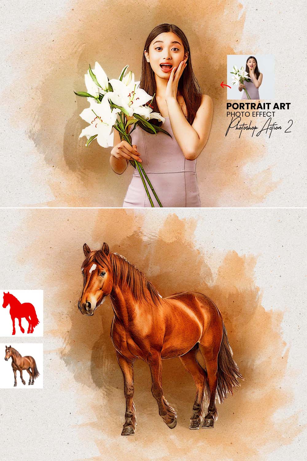 Portrait Art Photoshop Action pinterest preview image.