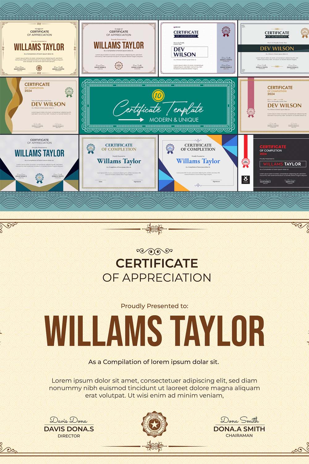 Professional Certificate Designs pinterest preview image.