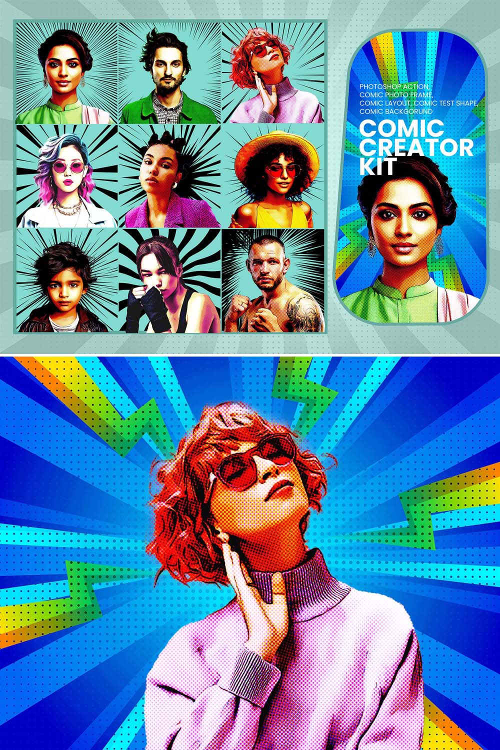 Comic Creator Kit Photoshop Action pinterest preview image.