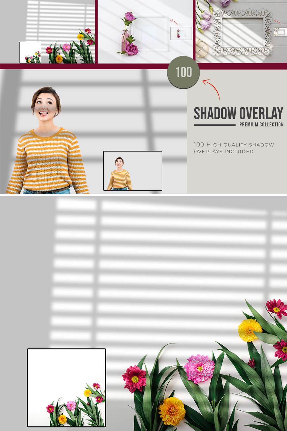 100 Shadow Overlay Background Mockup pinterest preview image.