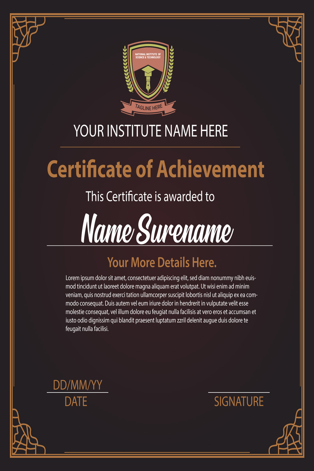 School, academy or any educational institute certificate template design pinterest preview image.