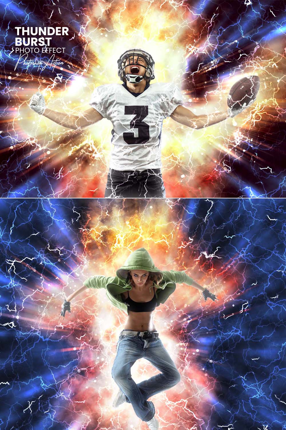 Thunder Burst Photoshop Action pinterest preview image.