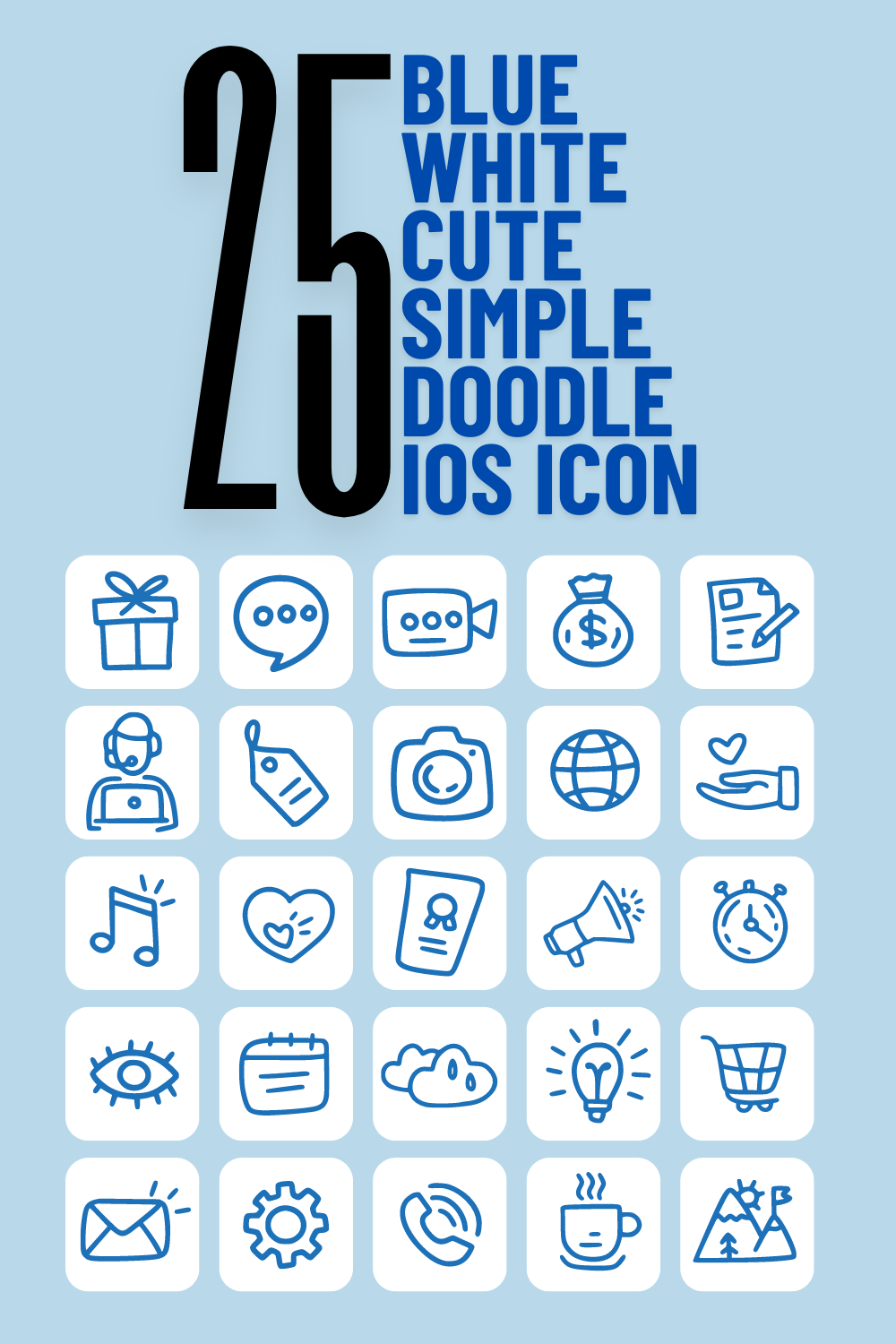 Blue White Cute Simple Doodle iOS Icon pinterest preview image.