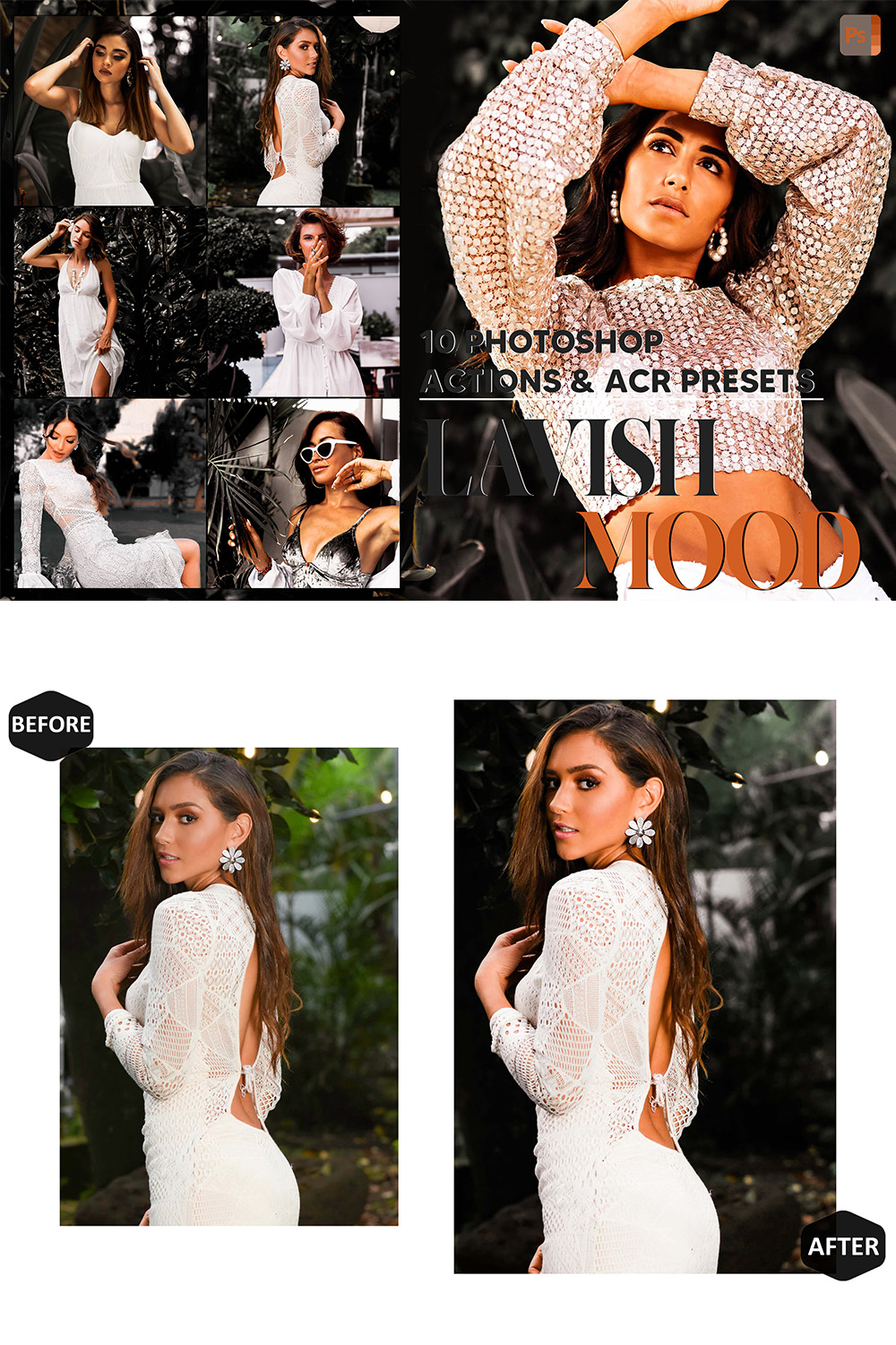 10 Photoshop Actions, Lavish Mood Ps Action, Lifestyle ACR Preset, Lux Ps Filter, Atn Pictures And style Theme For Instagram, Blogger pinterest preview image.