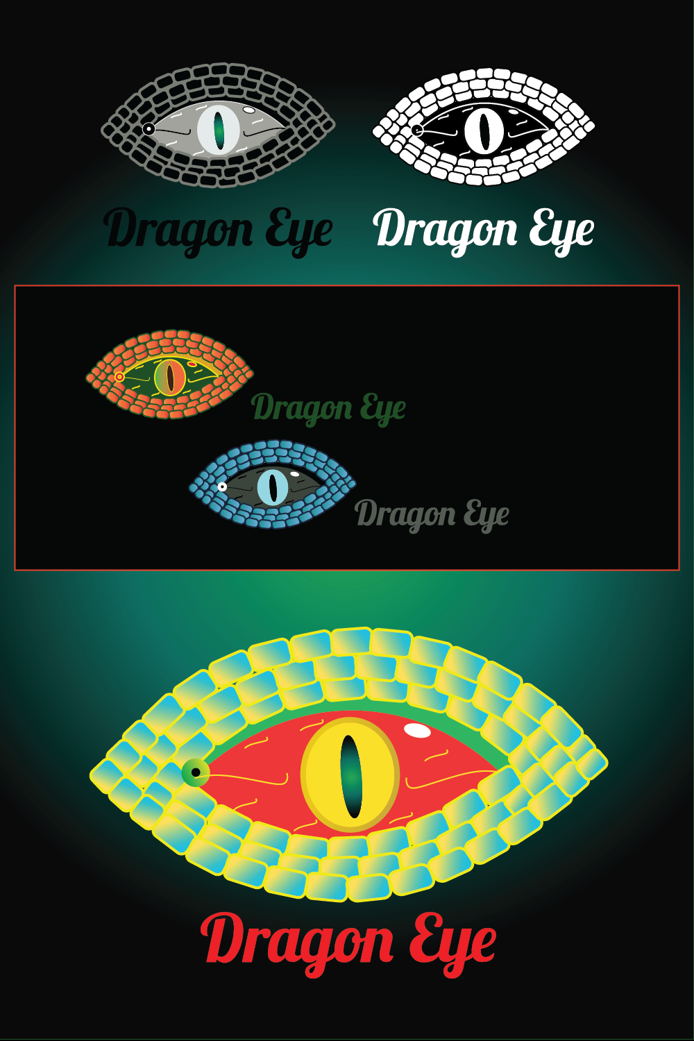 Dragon eye logo with color variations pinterest preview image.