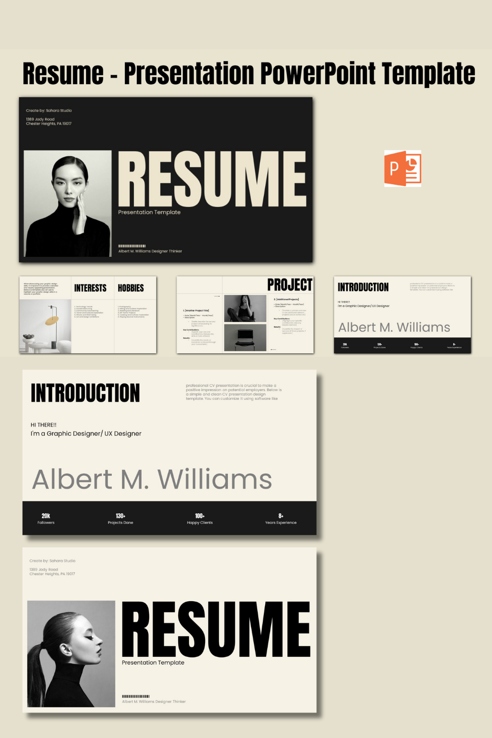 Resume - Presentation PowerPoint Template pinterest preview image.
