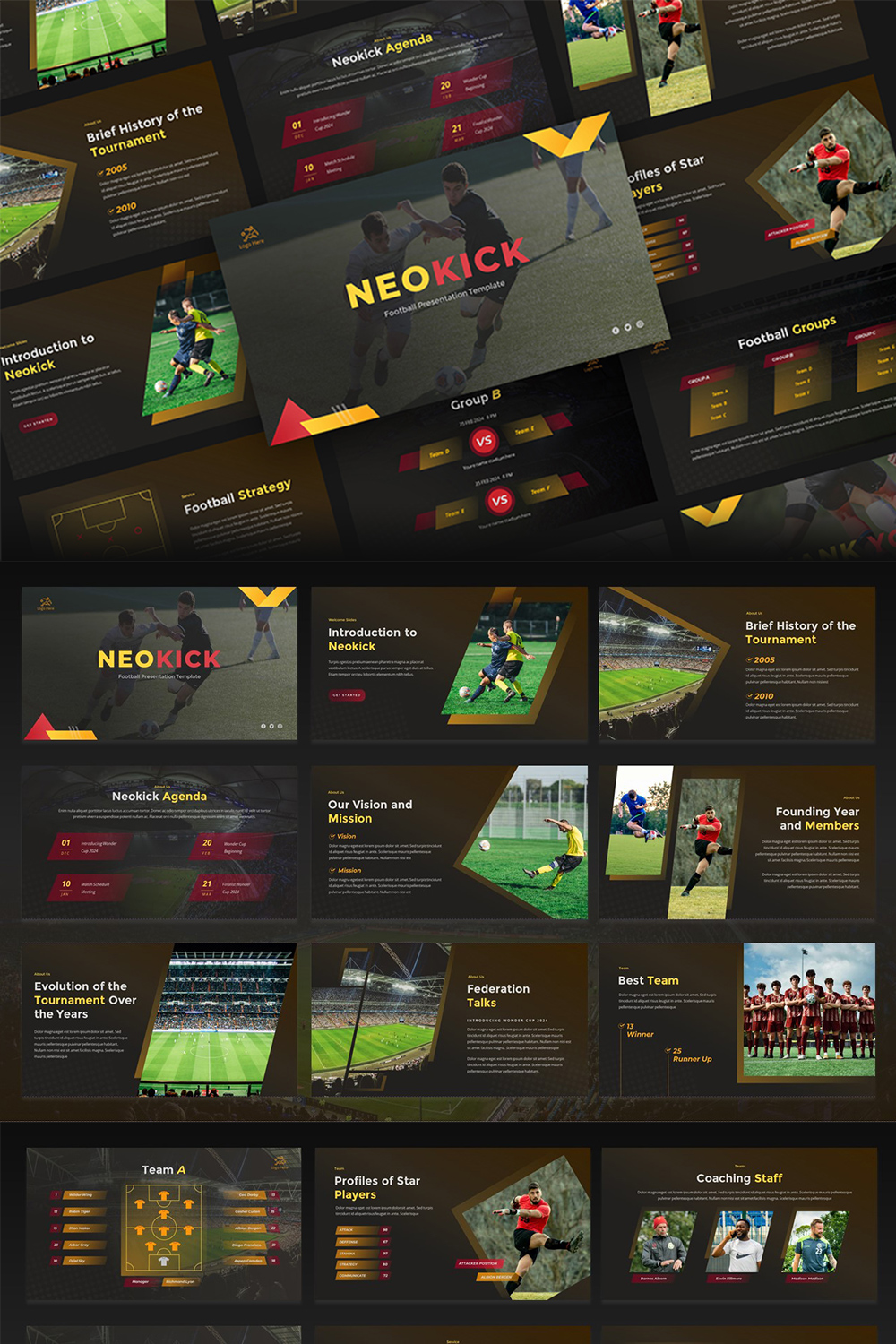 Neokick - Football Presentation Google Slides Template pinterest preview image.