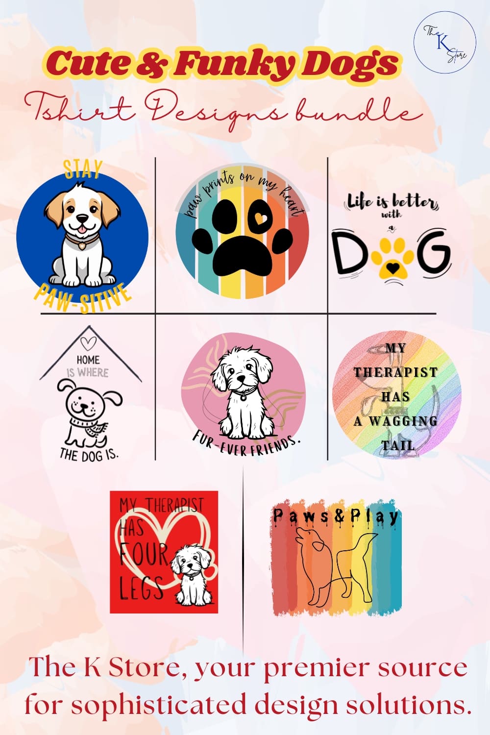 8 Cute and Funky Dog-themed multipurpose designs bundle! pinterest preview image.