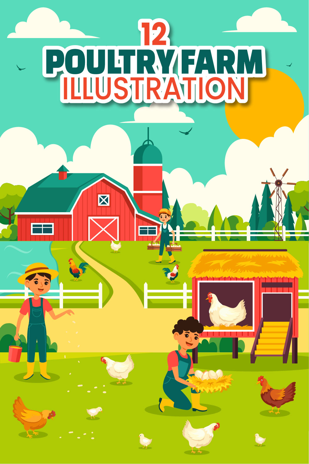 12 Poultry Farm Illustration pinterest preview image.