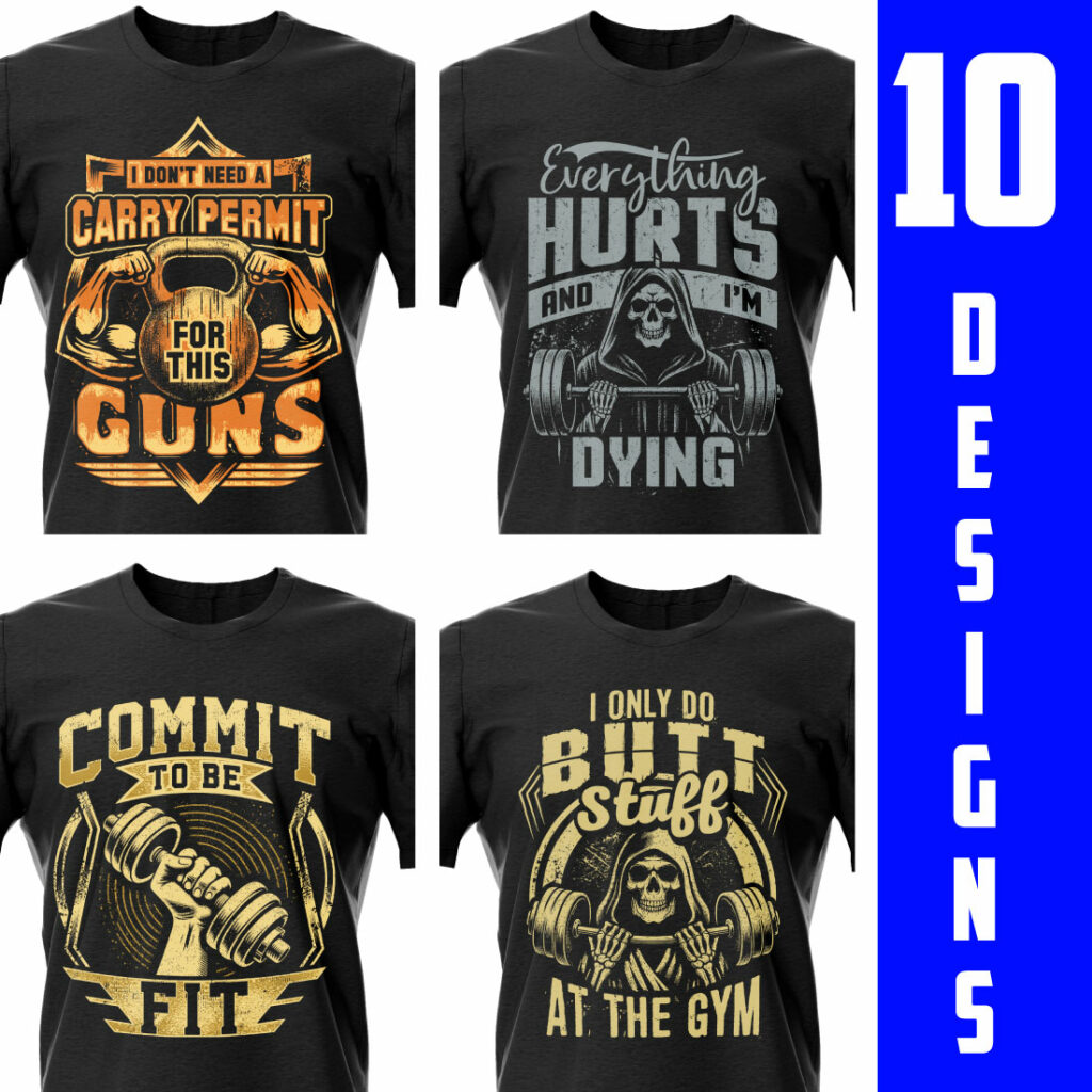 10 best selling fitness/gym t shirt design bundle - MasterBundles, gym ...