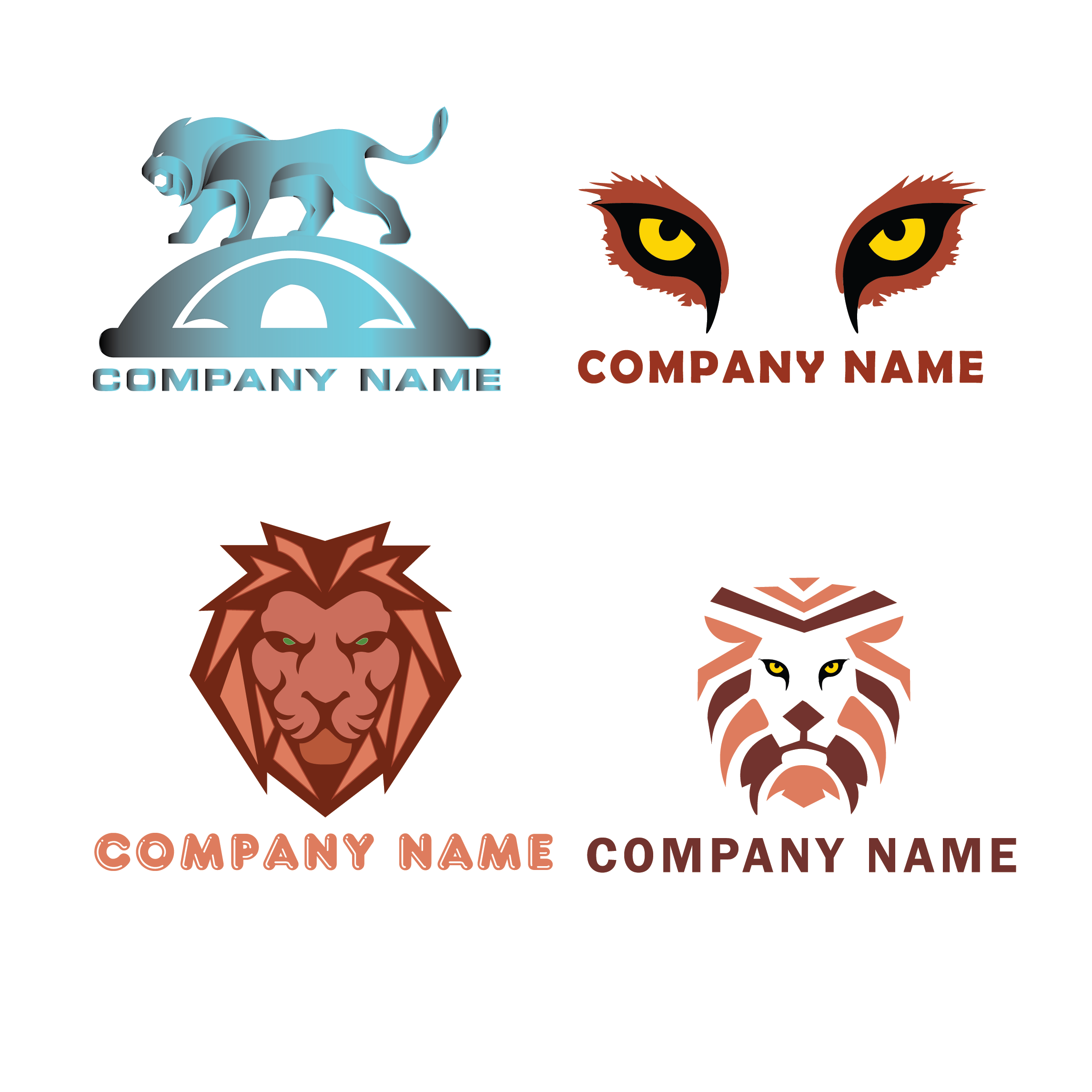 Lion 4 logos templates with color variations preview image.