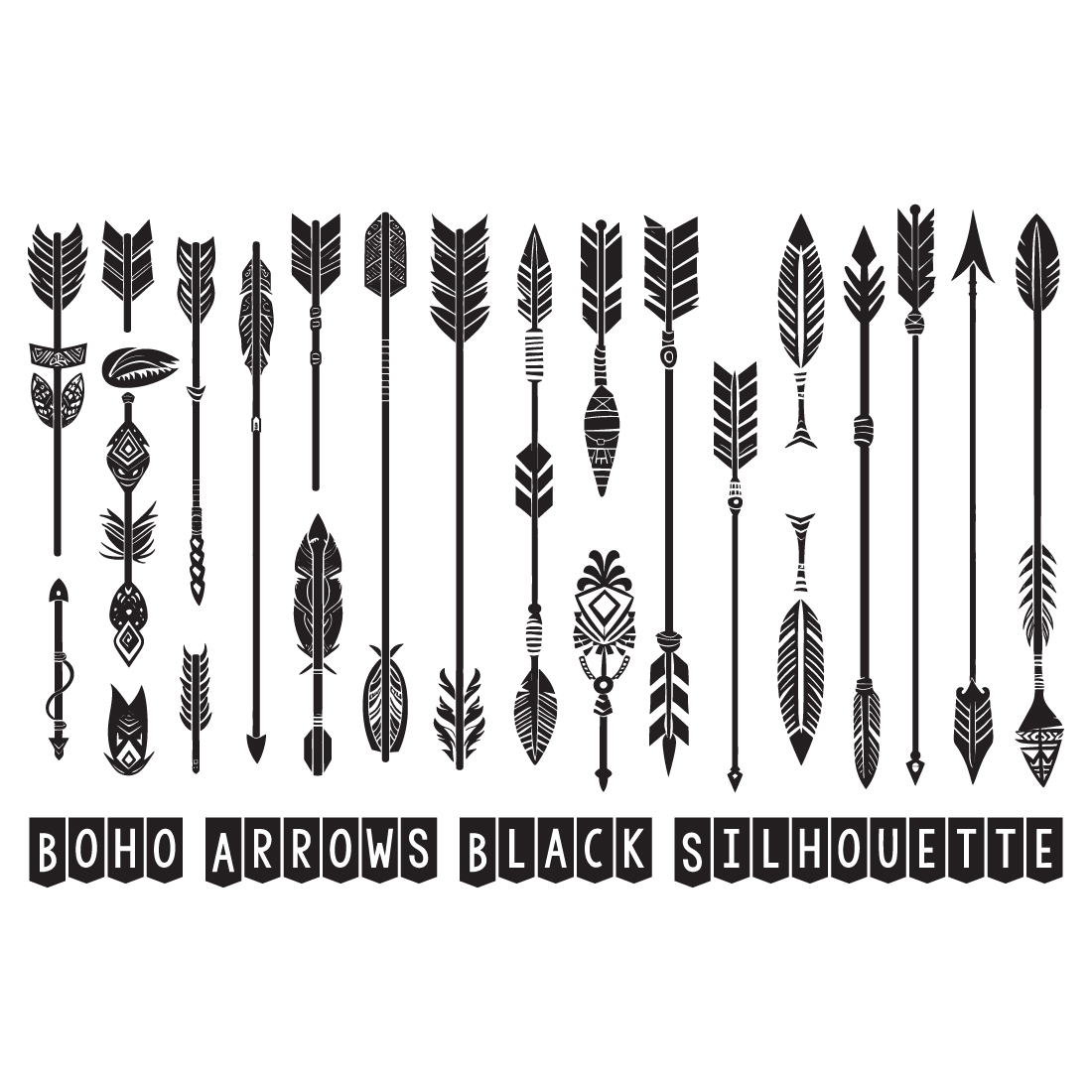 Boho arrows black silhouette, Arrow Feather Moon Illustrations cover image.