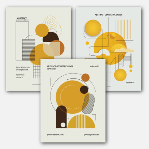 Print brochure cover design template with retro geometric graphics cover image.