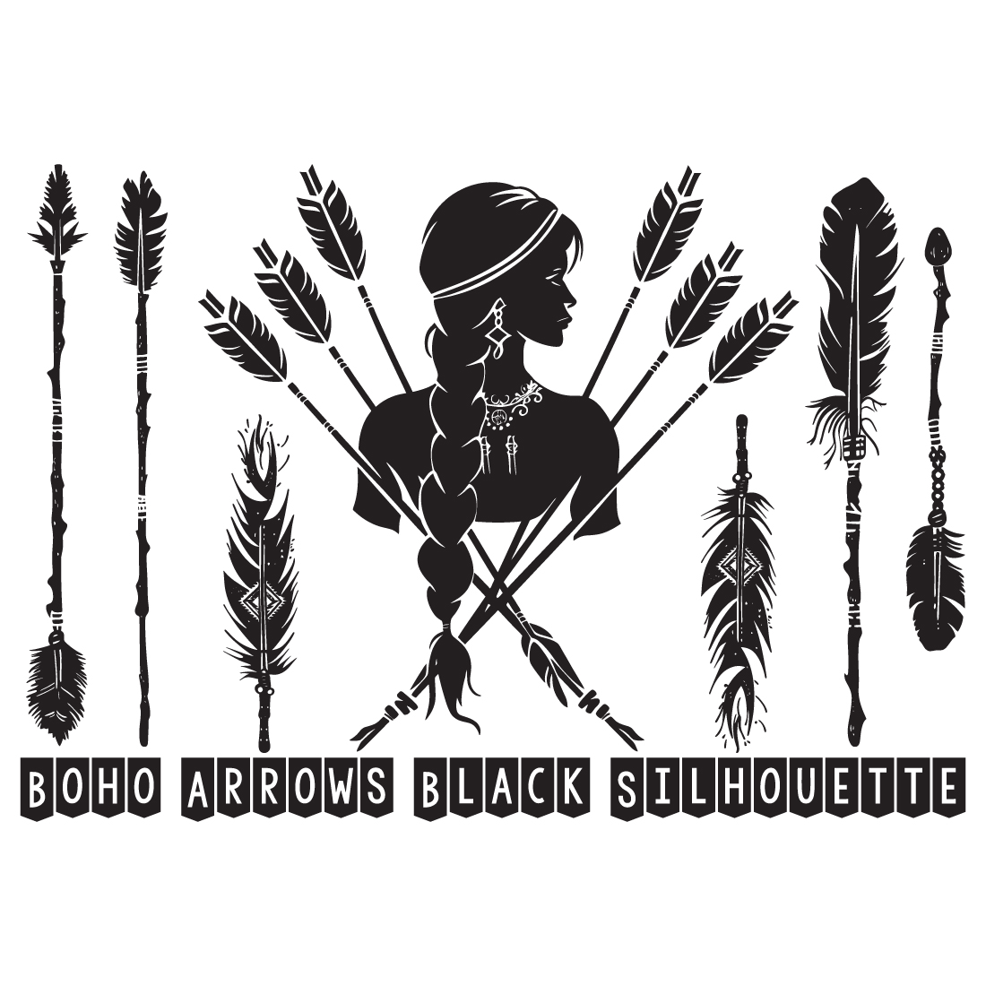 Boho arrows black silhouette, Arrow Feather Moon Illustrations cover image.