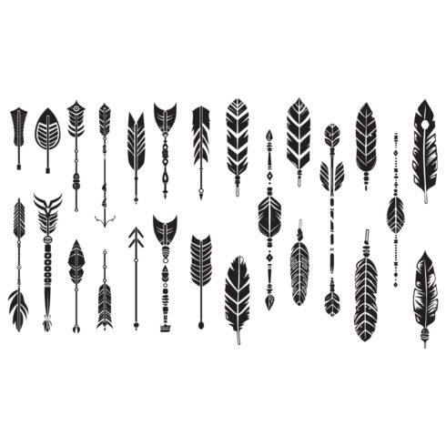 Boho arrows black silhouette, Arrow Feather Moon Illustrations cover image.