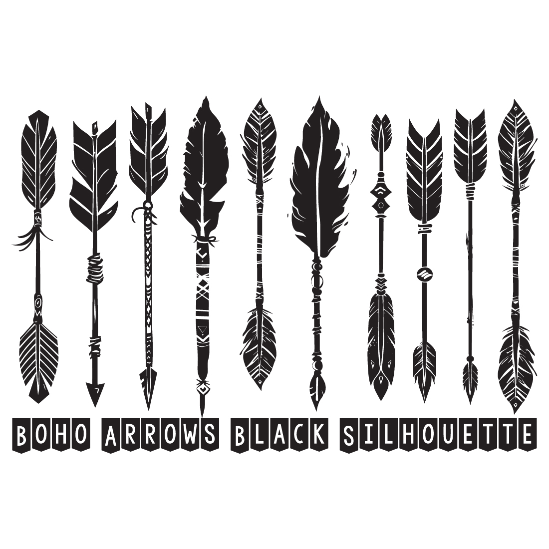 Boho arrows black silhouette, Arrow Feather Moon Illustrations cover image.