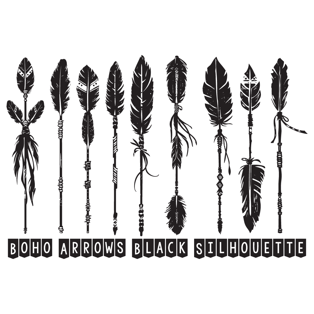 Boho arrows black silhouette, Arrow Feather Moon Illustrations cover image.