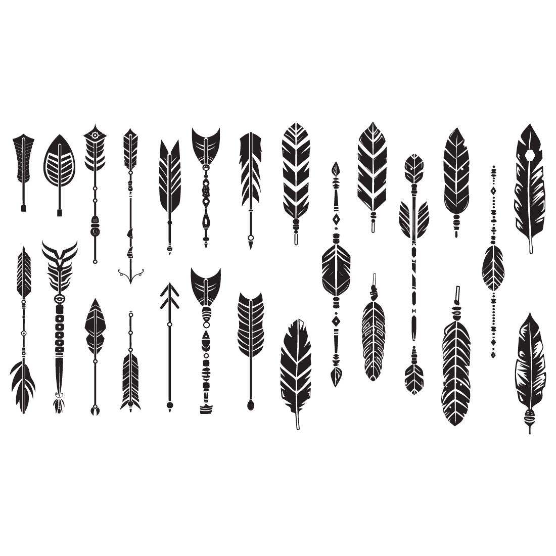 Boho arrows black silhouette, Arrow Feather Moon Illustrations preview image.