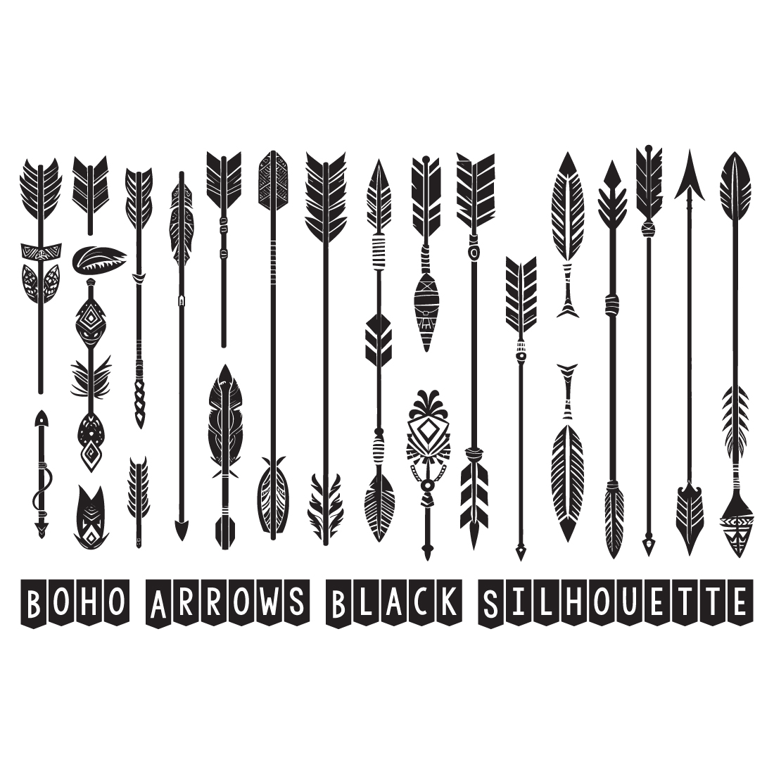 Boho arrows black silhouette, Arrow Feather Moon Illustrations preview image.