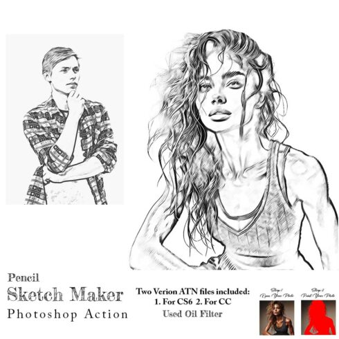 Pencil Sketch Maker Photoshop Action cover image.